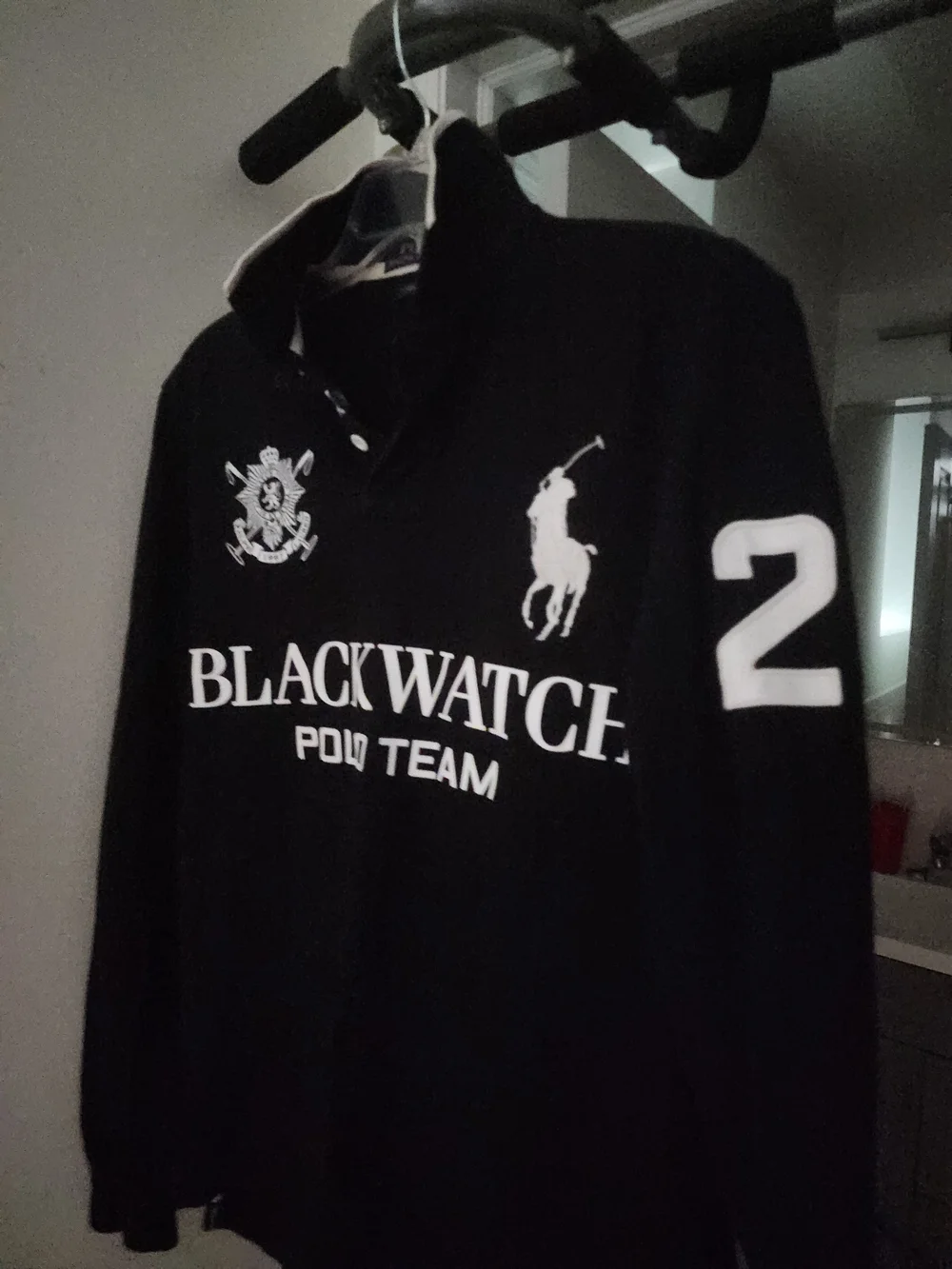Ralph Lauren Blackwatch Polo Team Black Long Sleeve Polo. S-M